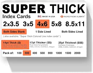 300 SUPER THICK index cards/ 4"x6" / 14pt (0.014") 100lb / blank un-ruled/archival acid-free