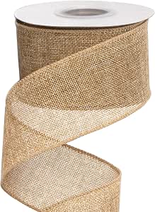 Ribbli Burlap Wired Ribbon,2-1/2 Inch x 10 Yard,Natural,Solid Wired Edge Ribbon for Big Bow,Wreath,Tree Decoration,Outdoor Decoration